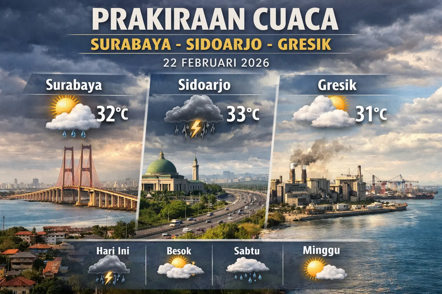 Hujan Ringan Diprediksi Guyur Surabaya Raya Hari Ini